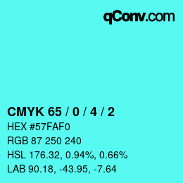 カラーコード: CMYK 65 / 0 / 4 / 2 | qconv.com