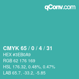 Farbcode: CMYK 65 / 0 / 4 / 31 | qconv.com