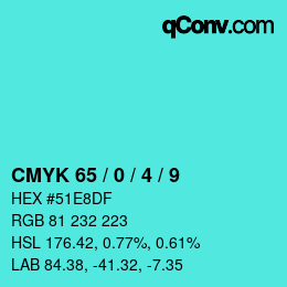 カラーコード: CMYK 65 / 0 / 4 / 9 | qconv.com