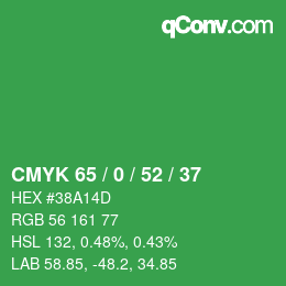 カラーコード: CMYK 65 / 0 / 52 / 37 | qconv.com