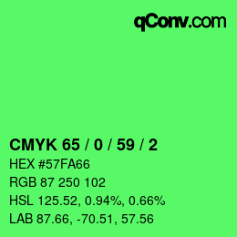 カラーコード: CMYK 65 / 0 / 59 / 2 | qconv.com