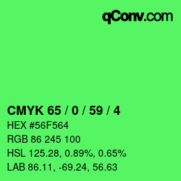 カラーコード: CMYK 65 / 0 / 59 / 4 | qconv.com