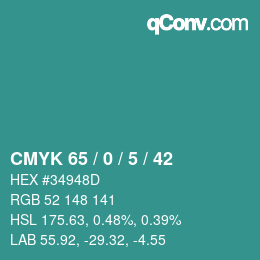 Farbcode: CMYK 65 / 0 / 5 / 42 | qconv.com