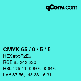 カラーコード: CMYK 65 / 0 / 5 / 5 | qconv.com