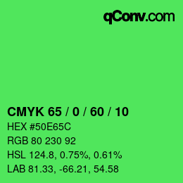 カラーコード: CMYK 65 / 0 / 60 / 10 | qconv.com