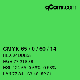 カラーコード: CMYK 65 / 0 / 60 / 14 | qconv.com
