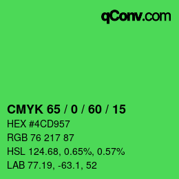 Color code: CMYK 65 / 0 / 60 / 15 | qconv.com