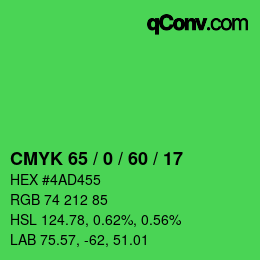 カラーコード: CMYK 65 / 0 / 60 / 17 | qconv.com