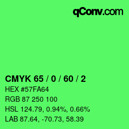 カラーコード: CMYK 65 / 0 / 60 / 2 | qconv.com