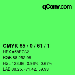 カラーコード: CMYK 65 / 0 / 61 / 1 | qconv.com