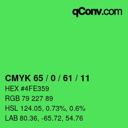 颜色代码: CMYK 65 / 0 / 61 / 11 | qconv.com