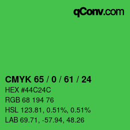 カラーコード: CMYK 65 / 0 / 61 / 24 | qconv.com