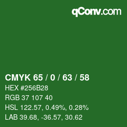Farbcode: CMYK 65 / 0 / 63 / 58 | qconv.com