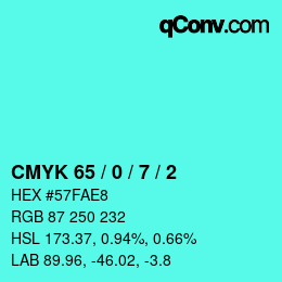 颜色代码: CMYK 65 / 0 / 7 / 2 | qconv.com