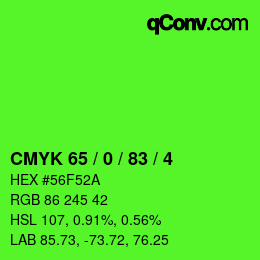 カラーコード: CMYK 65 / 0 / 83 / 4 | qconv.com