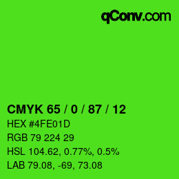 カラーコード: CMYK 65 / 0 / 87 / 12 | qconv.com