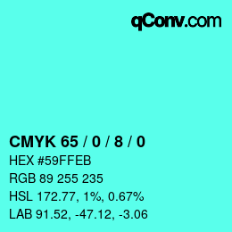 カラーコード: CMYK 65 / 0 / 8 / 0 | qconv.com