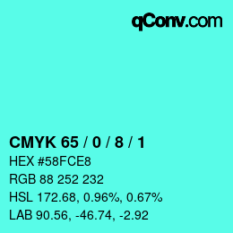 カラーコード: CMYK 65 / 0 / 8 / 1 | qconv.com