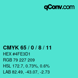 Color code: CMYK 65 / 0 / 8 / 11 | qconv.com