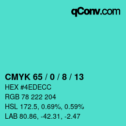 カラーコード: CMYK 65 / 0 / 8 / 13 | qconv.com