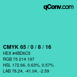 カラーコード: CMYK 65 / 0 / 8 / 16 | qconv.com