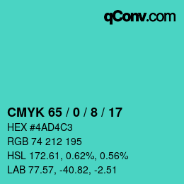 Color code: CMYK 65 / 0 / 8 / 17 | qconv.com