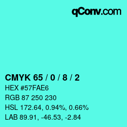 カラーコード: CMYK 65 / 0 / 8 / 2 | qconv.com