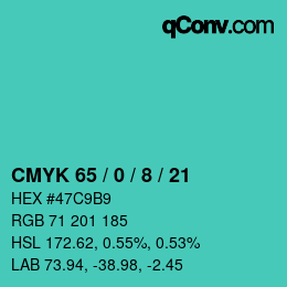 カラーコード: CMYK 65 / 0 / 8 / 21 | qconv.com