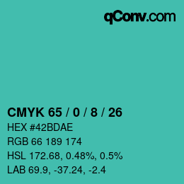 カラーコード: CMYK 65 / 0 / 8 / 26 | qconv.com