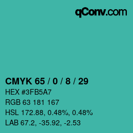 カラーコード: CMYK 65 / 0 / 8 / 29 | qconv.com