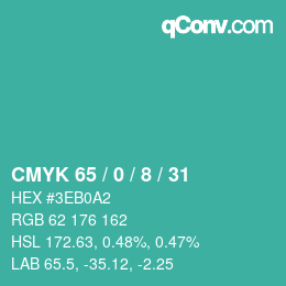 Color code: CMYK 65 / 0 / 8 / 31 | qconv.com