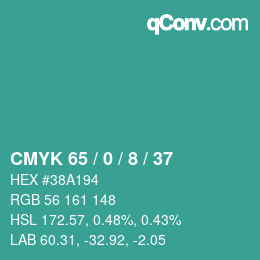 カラーコード: CMYK 65 / 0 / 8 / 37 | qconv.com
