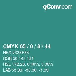 カラーコード: CMYK 65 / 0 / 8 / 44 | qconv.com
