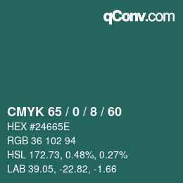 カラーコード: CMYK 65 / 0 / 8 / 60 | qconv.com