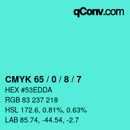 カラーコード: CMYK 65 / 0 / 8 / 7 | qconv.com