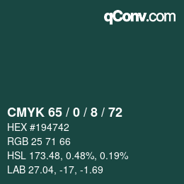 颜色代码: CMYK 65 / 0 / 8 / 72 | qconv.com