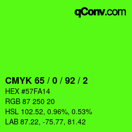 カラーコード: CMYK 65 / 0 / 92 / 2 | qconv.com
