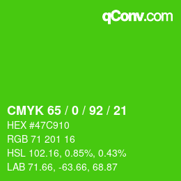 Color code: CMYK 65 / 0 / 92 / 21 | qconv.com