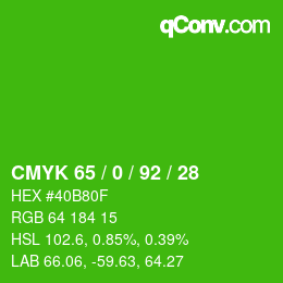 颜色代码: CMYK 65 / 0 / 92 / 28 | qconv.com
