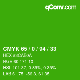 Color code: CMYK 65 / 0 / 94 / 33 | qconv.com
