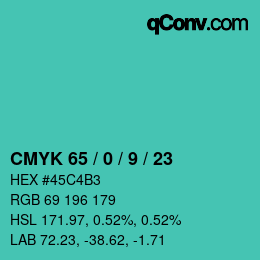 Color code: CMYK 65 / 0 / 9 / 23 | qconv.com