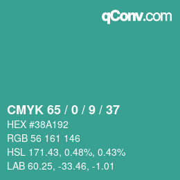 Color code: CMYK 65 / 0 / 9 / 37 | qconv.com