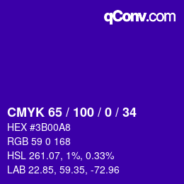 Color code: CMYK 65 / 100 / 0 / 34 | qconv.com