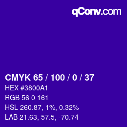 Color code: CMYK 65 / 100 / 0 / 37 | qconv.com