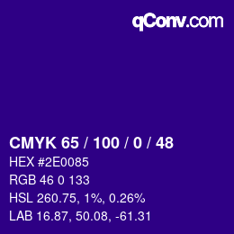 Color code: CMYK 65 / 100 / 0 / 48 | qconv.com