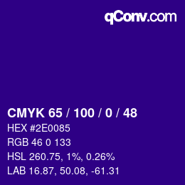 カラーコード: CMYK 65 / 100 / 0 / 48 | qconv.com