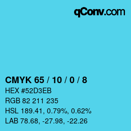 カラーコード: CMYK 65 / 10 / 0 / 8 | qconv.com