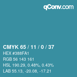 Color code: CMYK 65 / 11 / 0 / 37 | qconv.com