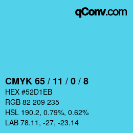 颜色代码: CMYK 65 / 11 / 0 / 8 | qconv.com
