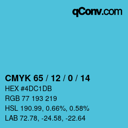 カラーコード: CMYK 65 / 12 / 0 / 14 | qconv.com
